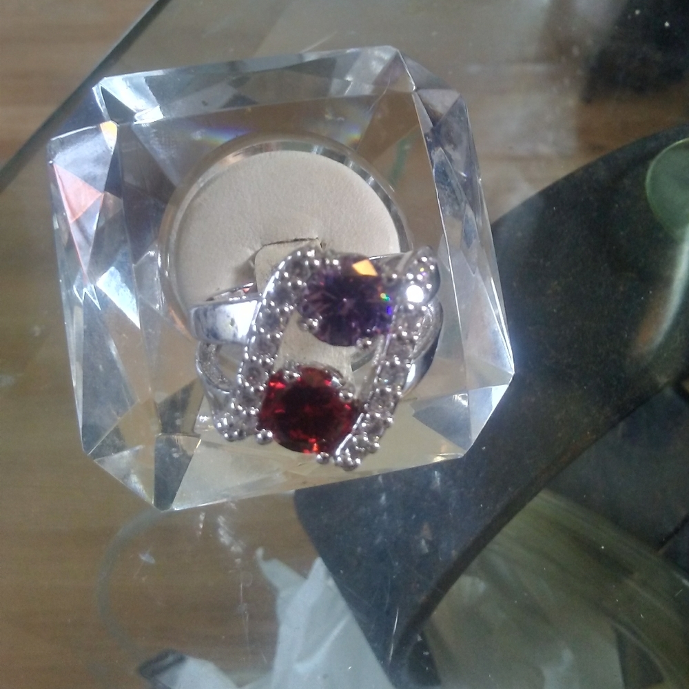 925 solid sterling silver Garnet, Amethyst ring